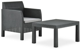 vidaXL Set mobilier de grădină cu perne, 2 piese, antracit, PP ratan