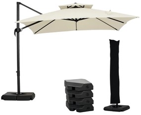 Outsunny Umbrelă de Grădină 2.7x2.7 m Reglabilă cu Bază și Husă Bej | Aosom Romania