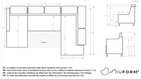 Colțar gri închis extensibil cu tapițerie din catifea (cu colț pe partea stângă /în formă de "U") Sweet Harmony – Miuform