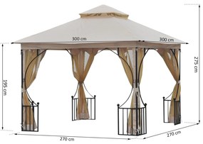 Outsunny Pavilion de Grădină cu Acoperiș Dublu din metal și Poliester,Bej, 3x3m