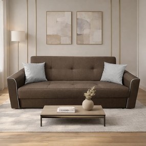 Canapea VERA extensibila, 3 locuri, lada de depozitare, stofa maro + gri, 225x90x90 Maro + Gri, Stofa
