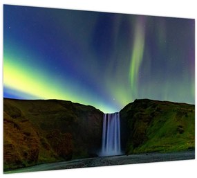 Tablou pe sticlă - Aurora Boreală în Islanda (70x50 cm)