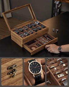 Cutie de ceasuri, Songmics, 19 x 34 x 12.5 cm, JOW012K01, Maro