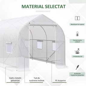 Outsunny Seră de Grădină a Tunnel 4x2x2 m cu Uși Rulabile și 6 Ferestre, Seră pentru Grădină cu Acoperiș înclinat, Structură din Metal și Acoperire PE, pentru Grădinărit Legume Flori Fructe, Alb | Aosom Romania
