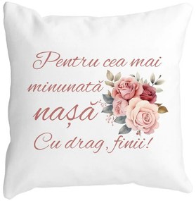 Perna Decorativa pentru Nasa 1, 40x40 cm, Alba, Mata, Husa Detasabila, Burduf