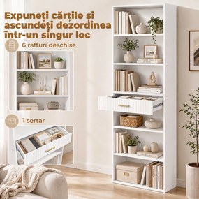 HOMCOM Bibliotecă Înaltă cu Cuburi, 7 Niveluri cu Sertar, MDF, 60x24x182 cm, Alb | Aosom Romania