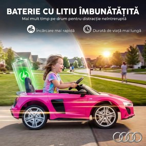 AIYAPLAY Mașinuță Electrică pentru Copii 12V Audi R8 Spyder, 3+ Ani, 3-5 km/h, cu 2 Motoare și Telecomandă, Roz | Aosom Romania