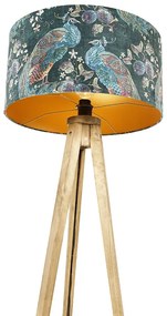 Tripod Vintage din lemn cu abajur verde smarald 50 cm - Tripod Classic