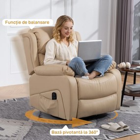 HOMCOM Fotoliu de Ralaxare cu 8 puncte de masaj și Încălzire, Fotoliu Reclinabil cu Suport pentru Picioare, 97x92x104 cm, Bej | Aosom Romania