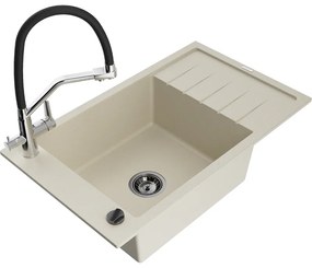 Mexen Elias chiuvetă de granit cu 1 compartiment cu scurgător și baterie de bucătărie Duo, bej - 6511-69-671701-07-B