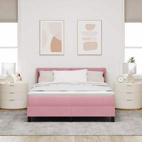 vidaXL Pat box spring cu saltea, roz, 140x190 cm, catifea
