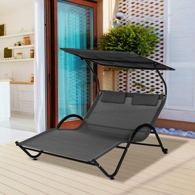 Outsunny Sezlong de exterior pentru gradina cu acoperis parasolar, gri inchis | AOSOM RO