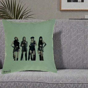 Perna Personalizata K-pop BLACKPINK Tinute Negre Elegante Grup, 40x40 cm, Verde, Husa Detasabila, Perna Inclusa, BEKZ®