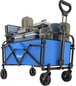Outsunny Cărucior de grădină pliabil cu roţi mâner reglabil sarcină 68 kg pentru campanie cumpărături 81x45x89 cm albastru | Aosom Romania