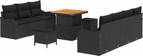 vidaXL Set de canapele pentru grădină cu pernă 10 pcs Negru poliratan