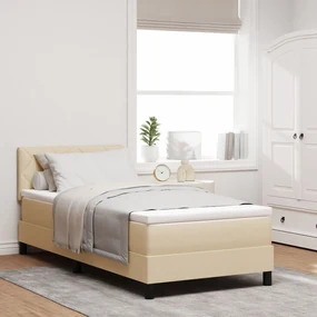 vidaXL Pat cu arcuri și saltea crem 90x200 cm Țesătură