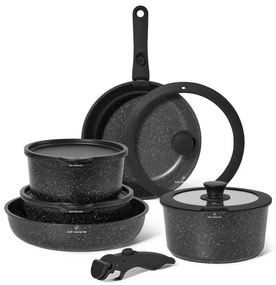 Set de oale si tigai Just Perfecto JL-998, 11 piese, Finisaj marmura, Inductie, 2 manere detasabile, Negru