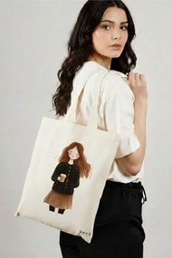 Sacosa de Panza pentru Cumparaturi, Geanta Tote, model The coffee girl 2 38 x 34.5 cm, Alba, BEKZ®