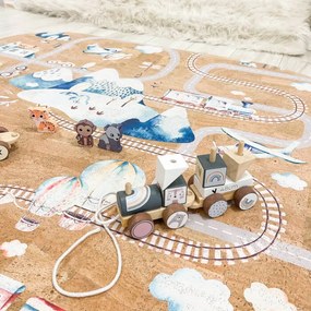 INSPIO Covor de joacă din plută pentru copii cu un drum, mașini și nume - Tren și avioane