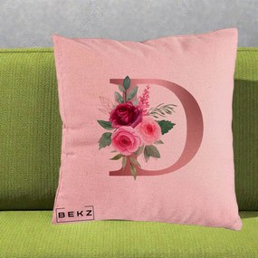 Cadou Personalizat - Perna Personalizata Monograma Rose Gold Litera D, 40x40 cm, Roz, Husa Detasabila, Perna Inclusa, BEKZ®