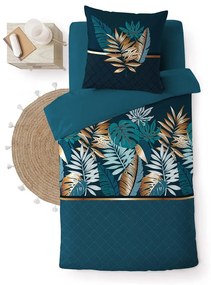 Lenjerie de pat în culoarea petrolului din bumbac pentru pat de o persoană 140x200 cm Alianor – douceur d'intérieur