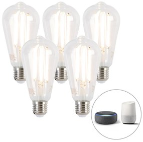 Set de 5 becuri LED inteligente E27 Dim to Warm ST64 7W 806lm 1800-3000K