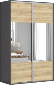 Dulap FLEX, gri grafit/stejar, cu 2 usi si 2 oglinzi, 150x66x240 cm