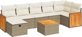 vidaXL Set canapele de grădină, 8 piese, cu perne, bej, poliratan