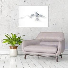 Tablou pe sticlă - Pictură cu cerneală de munți (70x50 cm)