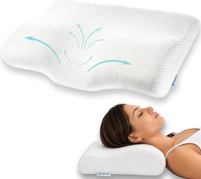 Perna cervicala SUPORTO Aura Mini, Perna de Dormit Ortopedica Compacta, din Spuma cu Memorie, cu Suport Cervical