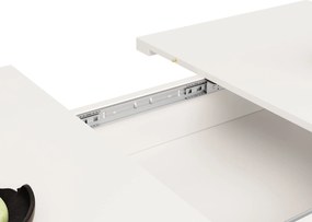 Masă de dining extensibilă cu 3 rafturi și uși din sticlă, 110-140x80x76 cm, Alb