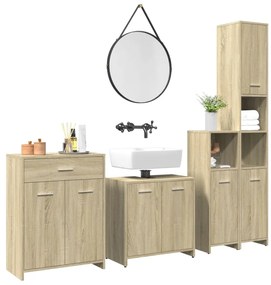 vidaXL Set mobilier de baie, 4 piese, stejar sonoma, lemn prelucrat