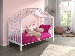 Set Pat Căsuță, cu Protecție și Perdea Fluturi, Alb, 90 x 200 cm, Pin Masiv – Dallas – Vipack