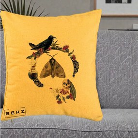 Perna Decorativa Gothic Wreath Corb Moliu Craniu, 40x40 cm, Galben, Husa Detasabila, Perna Inclusa, BEKZ®