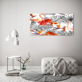 Tablou pe sticlă acrilică Flamingos și flori