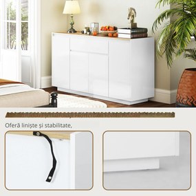 HOMCOM Bufet de Bucătărie cu 3 Dulapuri și 4 Uși cu Îchidere Lină, Mobilier Modern cu Sertar, 140x40x75 cm, Alb | Aosom Romania