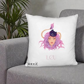 Perna Personalizata Zodie Leu, 40x40 cm, Alb Pufos, Husa Detasabila, Perna Inclusa, BEKZ®