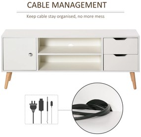 HOMCOM Mobilier Suport TV Modern din Lemn Alb, Mobilier Suport TV de Design pentru TV Max. 42" 120x28x44cm