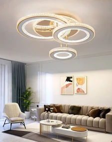 Lustra LED Cu Telecomanda, 3 Tipuri De Lumina Plus Lumina RGB, Intensitate Reglabila, 174W, Auriu