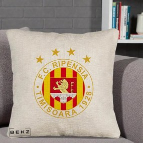 Perna Personalizata FC Ripensia Timisoara 1928, 40x40 cm, Bej Canapea, Husa Detasabila, Perna Inclusa, BEKZ®