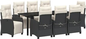 vidaXL Set de masă pentru grădină cu pernă 9 pcs Negru poliratan