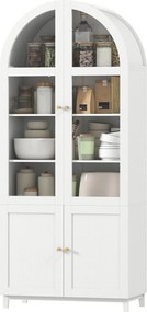 HOMCOM Dulap de bucătărie, vitrină pentru veselă cu 4 uși dintre care 2 din acrilic și rafturi reglabile, 78 x 40 x 180 cm, alb | Aosom Romania