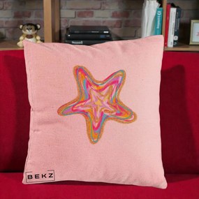 Perna Decorativa Stea de Mare Neon Curcubeu, 40x40 cm, Roz, Husa Detasabila, Perna Inclusa, BEKZ®