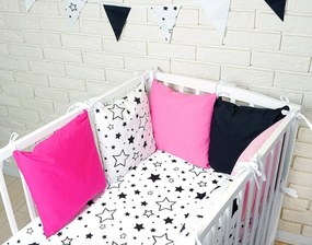 Baby Nellys Mantinela perna cu lenjerie de pat - stele, negru roz / alb 120x90