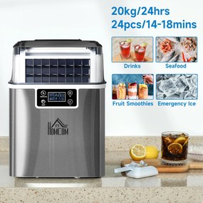 HOMCOM Mașină de Făcut Gheață Rapidă 3.2L Autocurățare Capacitate 20kg/zi pentru Băuturi Răcoritoare | Aosom Romania