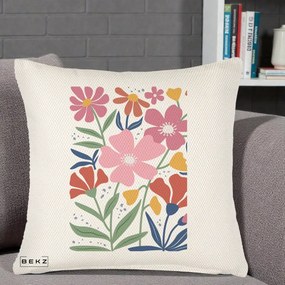 Perna Decorativa Flori Grafice Roz si Terracotta, 40x40 cm, Crem Reliefat, Husa Detasabila, Perna Inclusa, BEKZ®