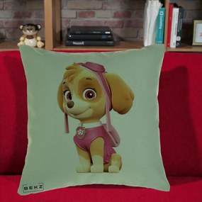 Perna Personalizata Skye PAW Patrol Roz, 40x40 cm, Verde, Husa Detasabila, Perna Inclusa, BEKZ®