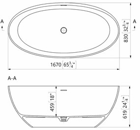 Cada freestanding compozit Marmite Lima, 167 x 83 cm, ovala, alb lucios mat