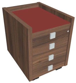 Comodă mobilă Verno 47 x 60 cm cu sticlă, 4 sertare, nuc / roșu