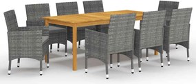vidaXL Set mobilier de grădină, 9 piese, gri